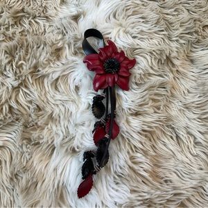 🆕Well Charmed Leather Maroon/Black Flower/Leaf Purse Charm with Snap Clasp